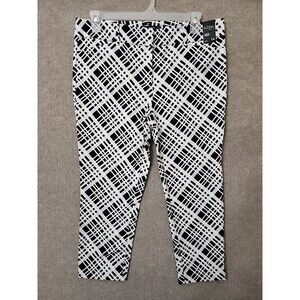 7th Avenue Audrey Slim Leg Crop Pants Womens 14 White Black 4 Way Stretch NEW